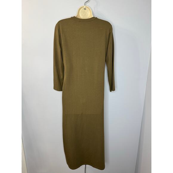 THEORY Button-Hem Ranmire Knit Midi Dress Faded Army Green Casual Wardrobe Sz L - Picture 8 of 10